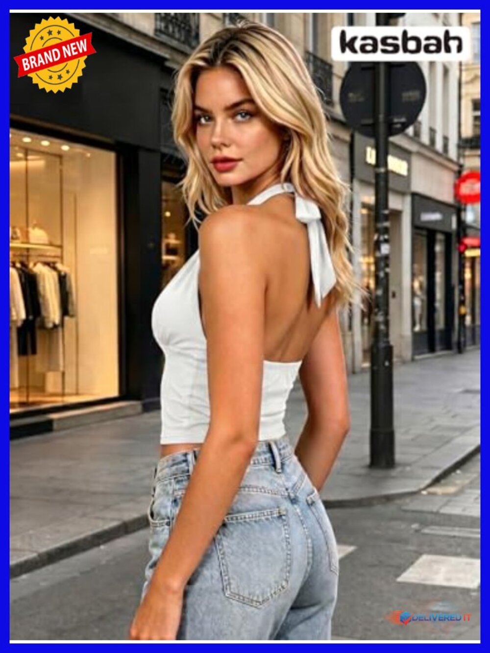 Halter Crop Tank Top Deep V-Neck Backless Corset Top - Picture 2 of 6